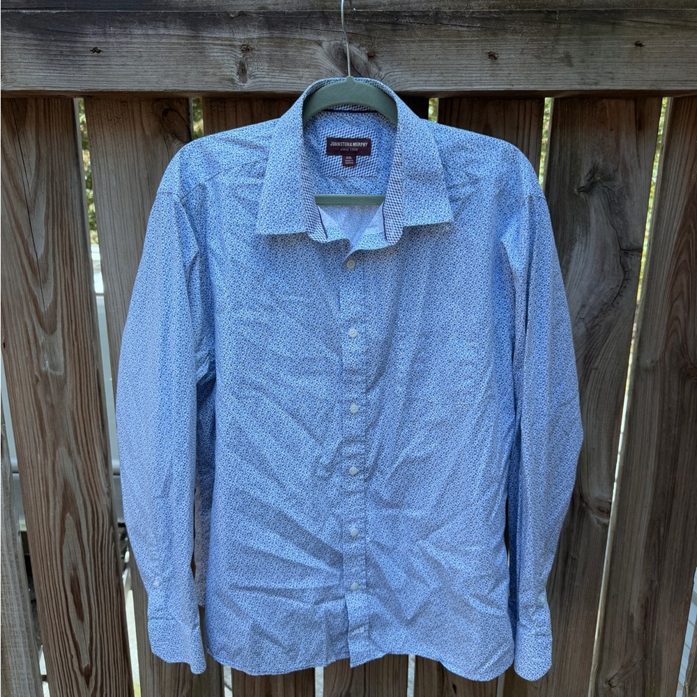 Classic Light Blue Mini Floral Print Button-Down Shirt